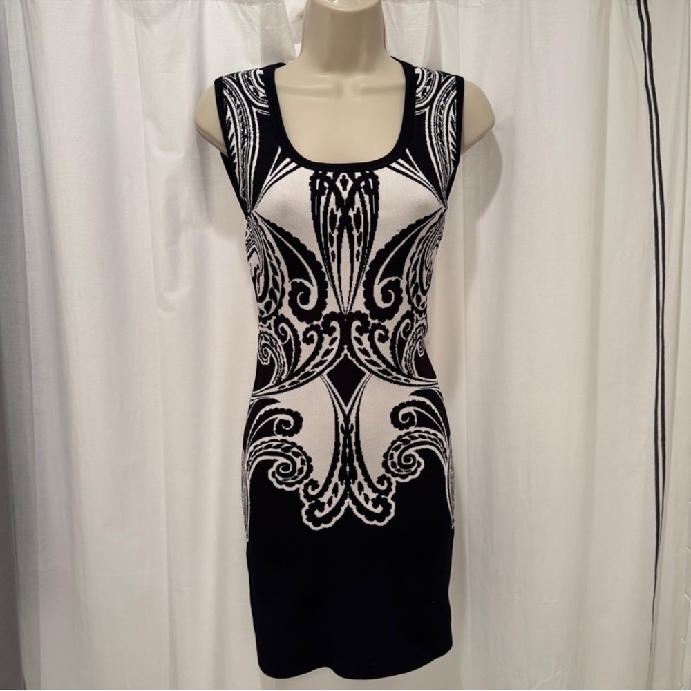Guess Black and White Ornate Mini Dress